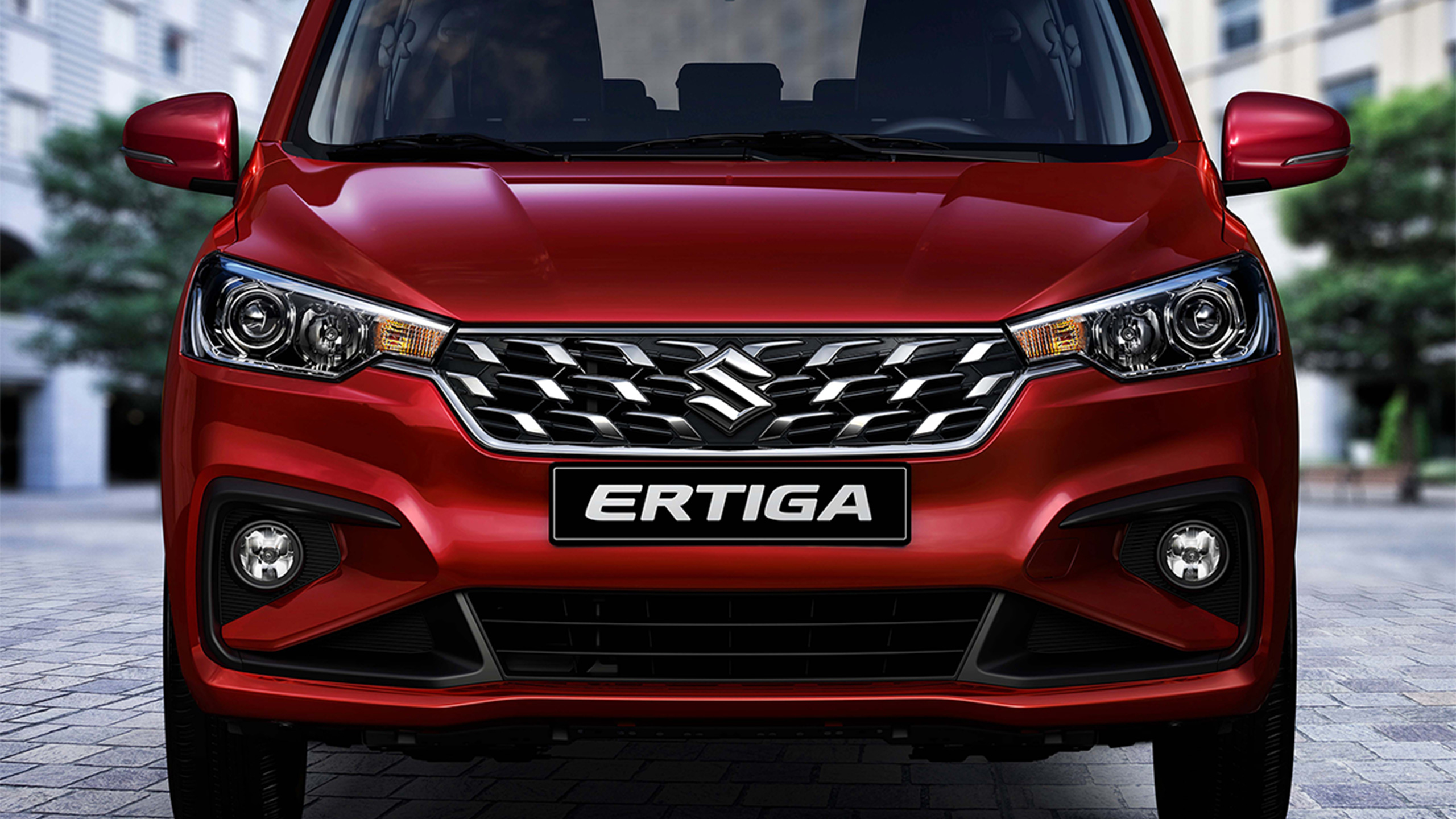 Front-face-of-red-Suzuki-Ertiga